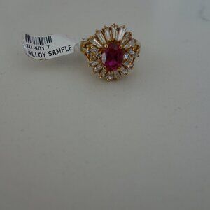 Beautiful Vintage Synthetic Ruby & Round & Baguette Cubic Zirconia Size 5.5 Ring
